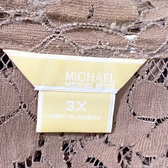 Michael Kors Plus Size Blouse Brown Lace Button Front Top Short Sleeves 3X - Picture 3 of 12